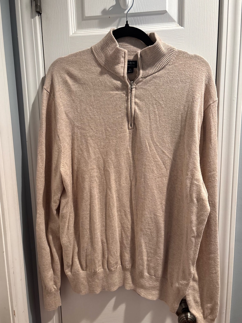 Men's J Crew Half-Zip Pullover Cotton Sweater in Light Beige